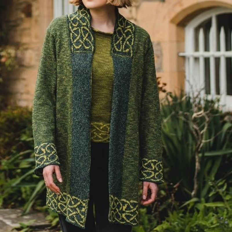 Women's Irish Celtic Knotted Contrast Jacquard Cardigan artswardrobe