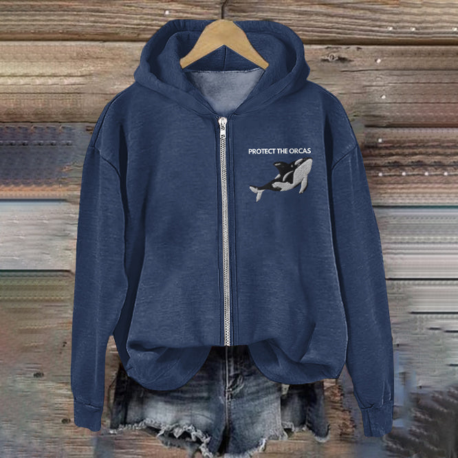 Comstylish Protect The Orcas Pattern Zip Up Hoodie