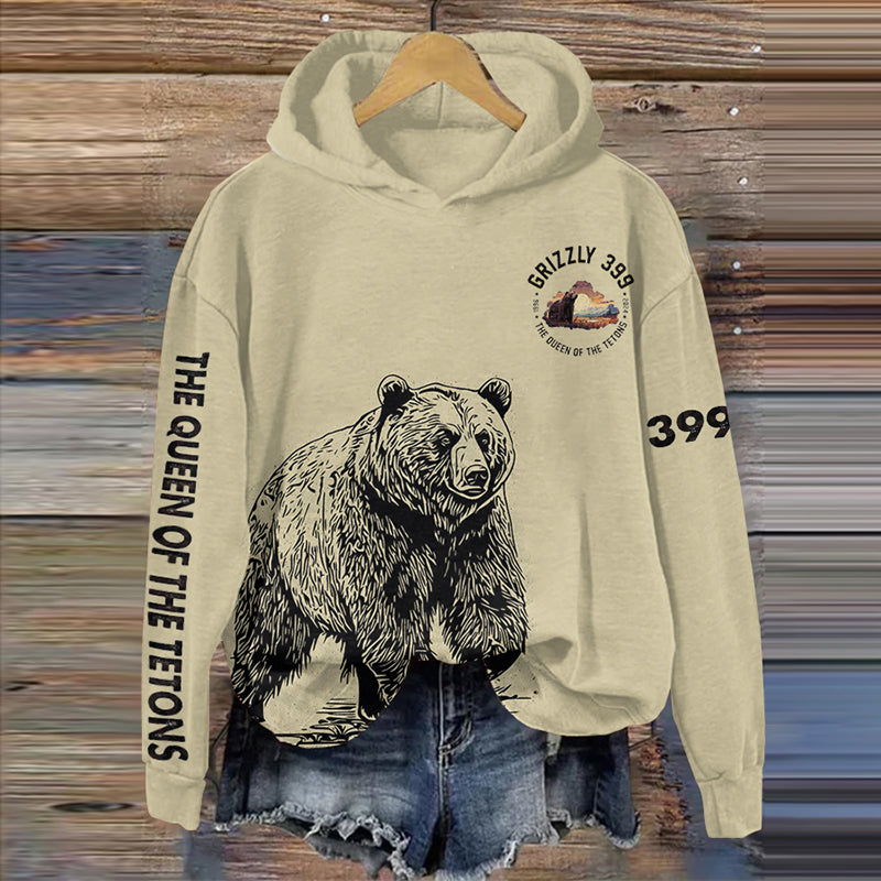 Comstylish Vintage Grizzlies 399 Teton Queen Print Hoodie