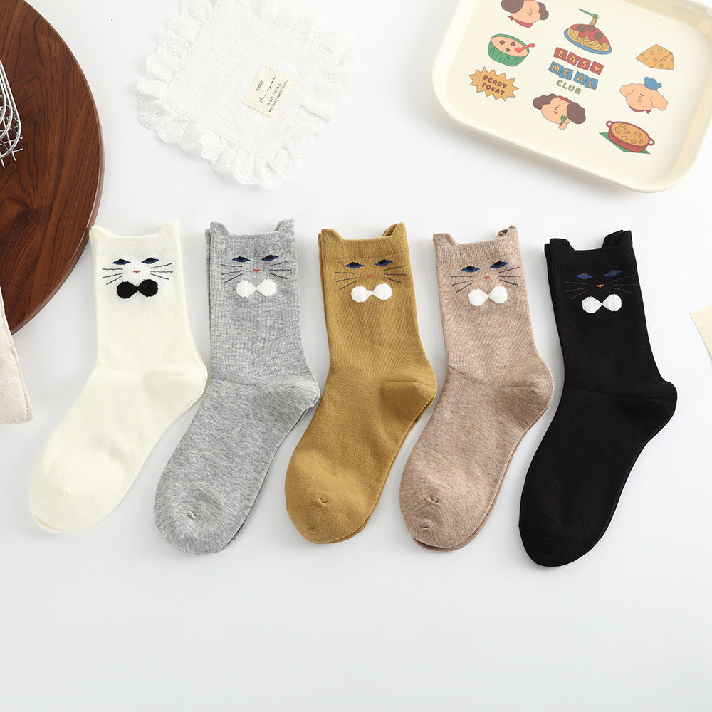 Comstylish Funny Cartoon Cat Mid-calf Socks