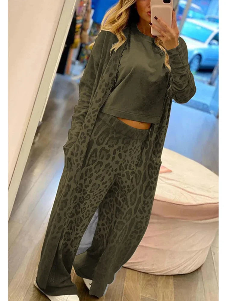 MW | Set bestehend aus Leoparden-Print-Weste, Langarmtasche und Hose mit Gummibund
