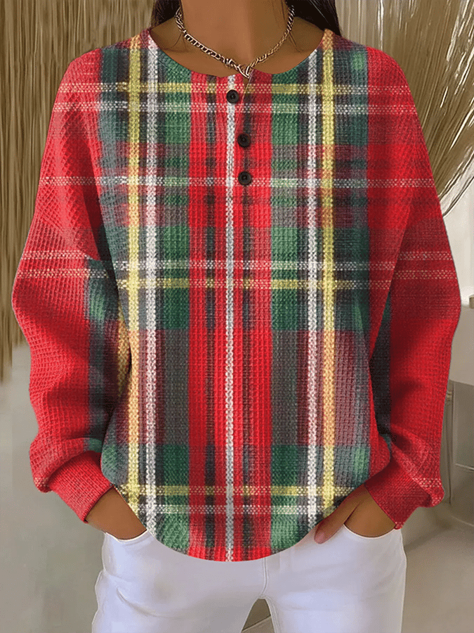 Women'S Casual Contrast Plaid Top