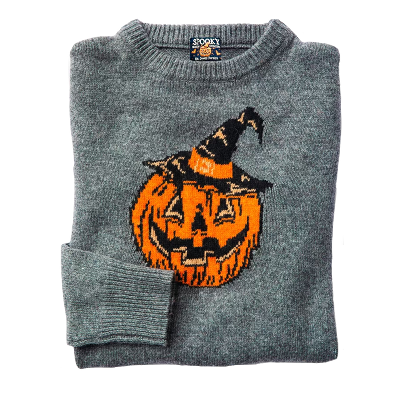 Halloween Pumpkin Print Casual Knitted Pullover Sweater artswardrobe