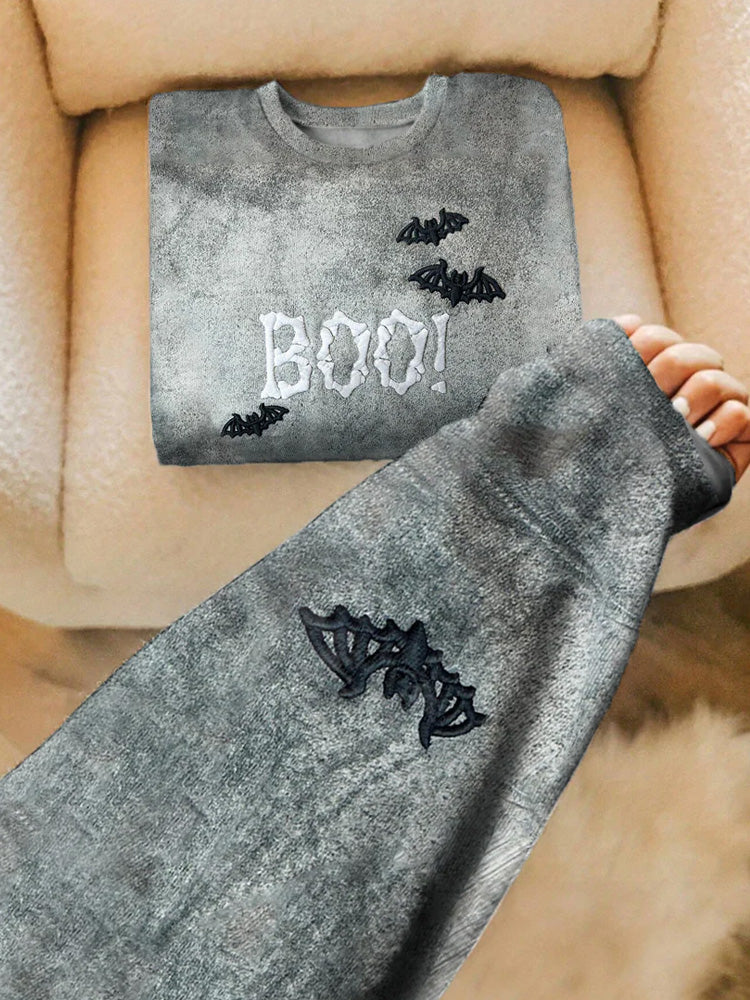 Comstylish Women's Halloween Boo Bat Printed Sweatshirt