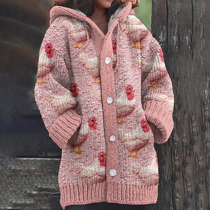 Pink Chick Print Women's Cardigan Sweater artswardrobe