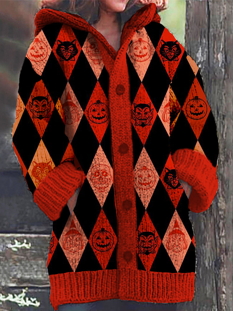 Halloween Dark Pumpkin Ghost Pattern Cardigan Sweater artswardrobe