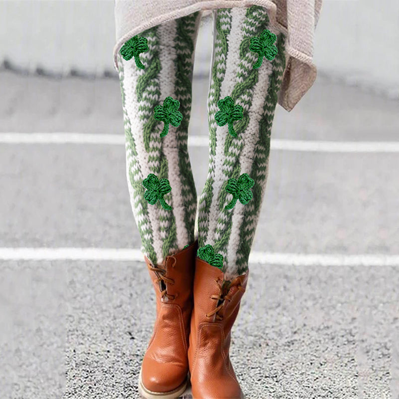 St. Patrick'S Day Shamrock Knitting Leggings elevenforest