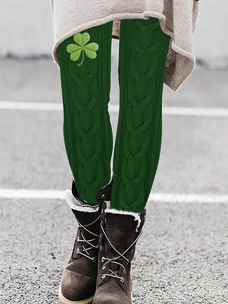 Shamrock Embroidered Jacquard Cozy Leggings elevenforest