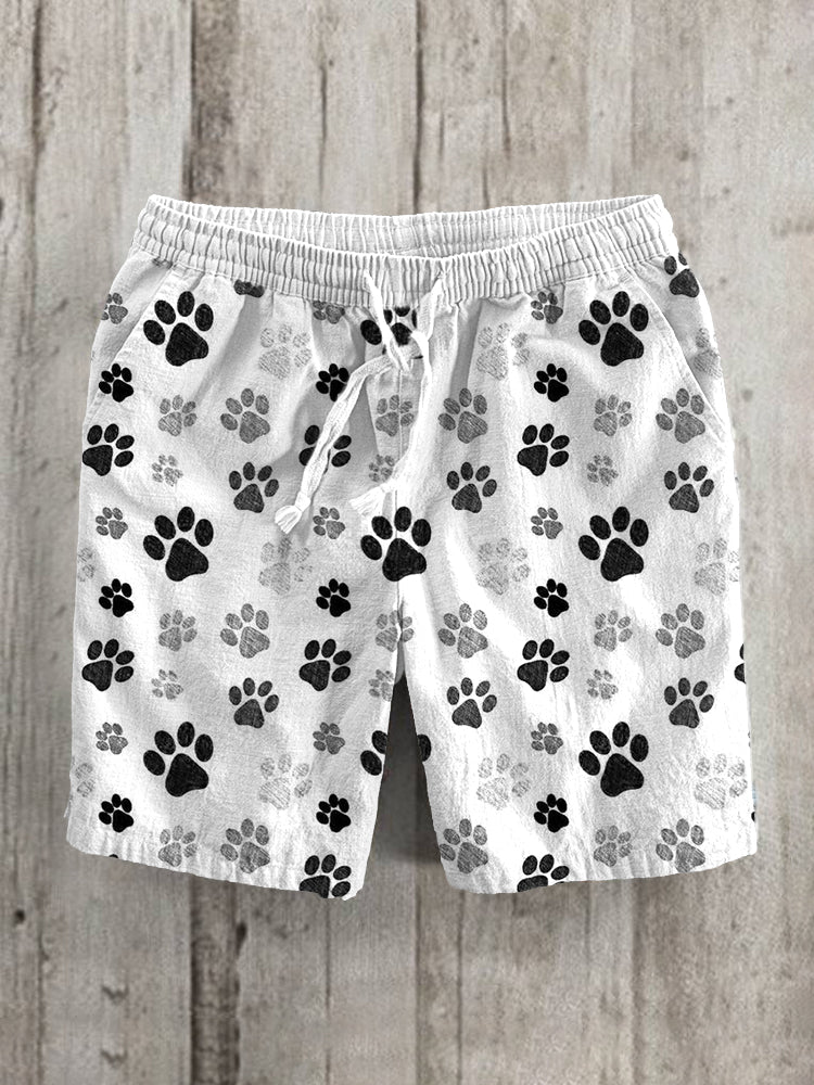 Paw Print Linen Blend Casual Shorts elevenforest