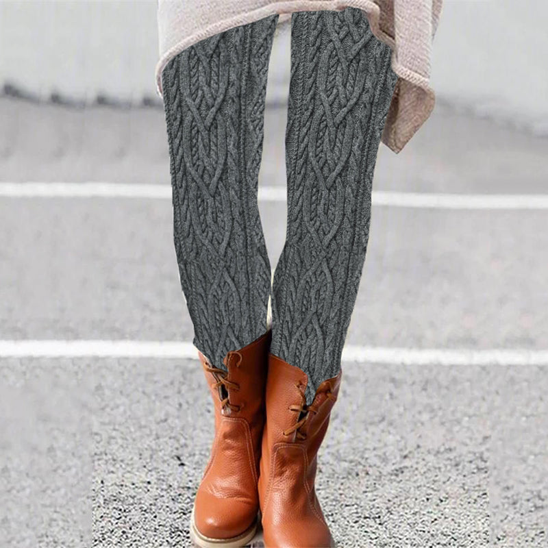 Vintage Aran Cable Knit Pattern Comfy Leggings artswardrobe