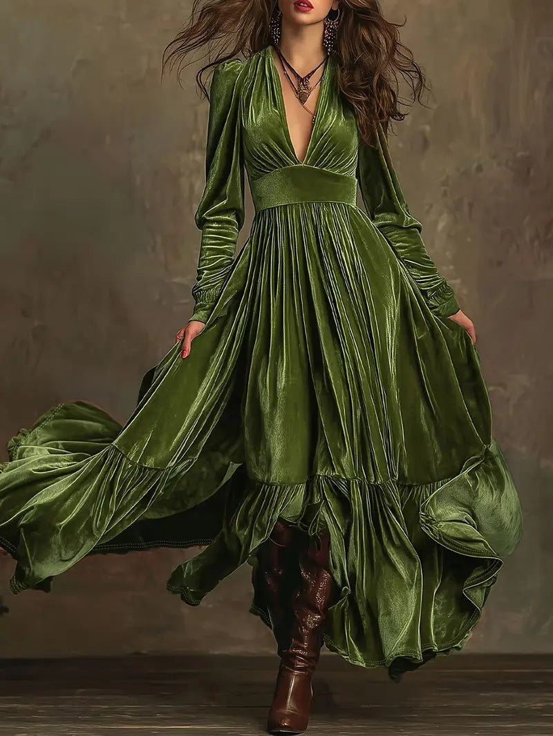 Christmas Party V-neck velvet maxi dress