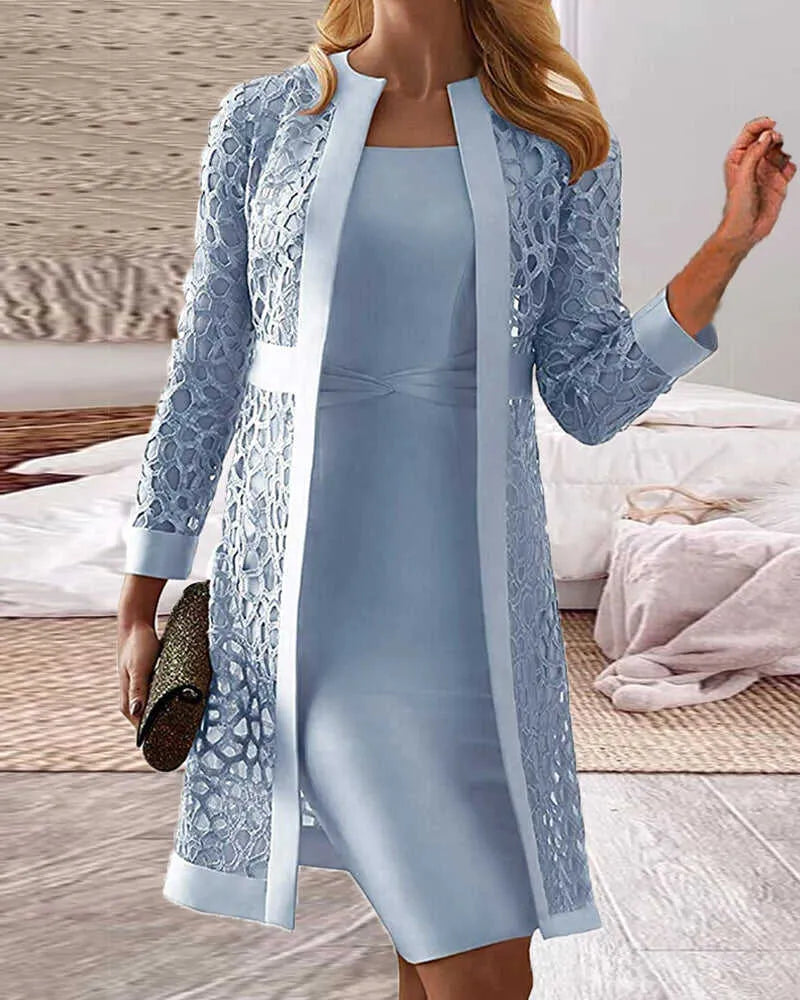 KS | Zweiteiliges Set - Kleid mit Spitzen-Strickjacke für Damen