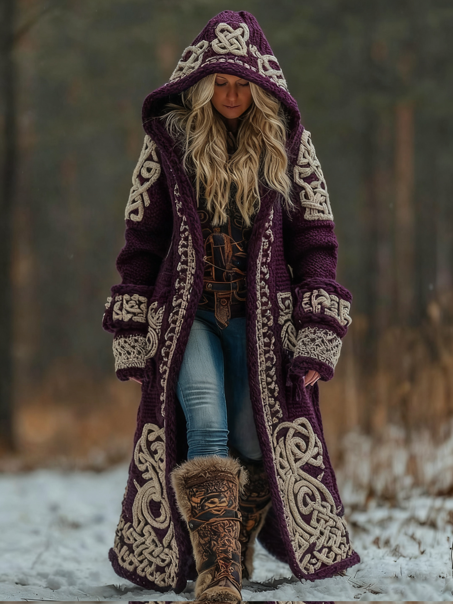 Women's Celtic Knot Art Hooded Knit Cardigan artswardrobe