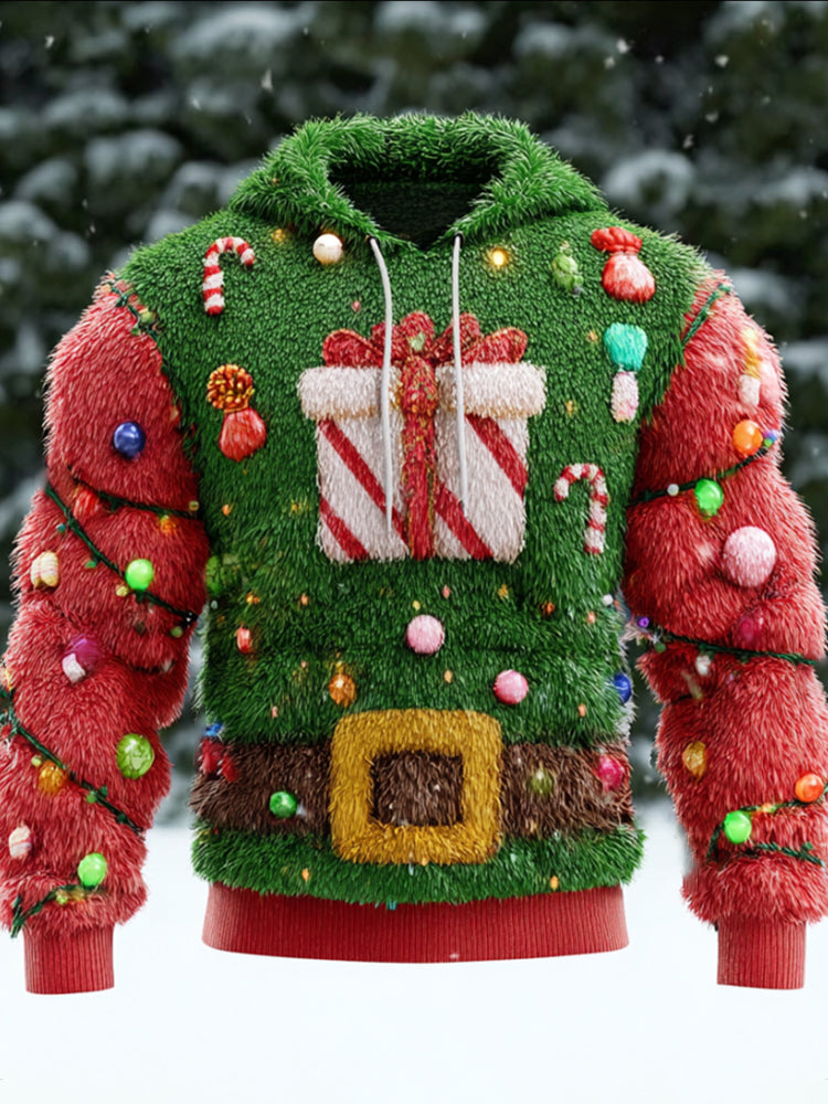 Comstylish Christmas Lights And Christmas Gift Plush Hoodie