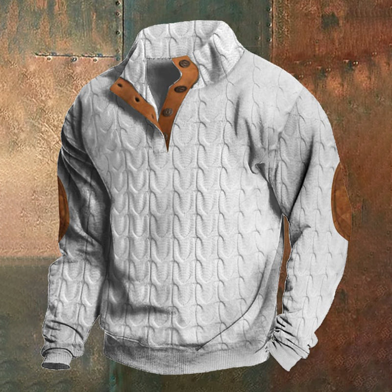 Men's Retro Geometric Woolen Standing Collar Button Sweater elevenforest