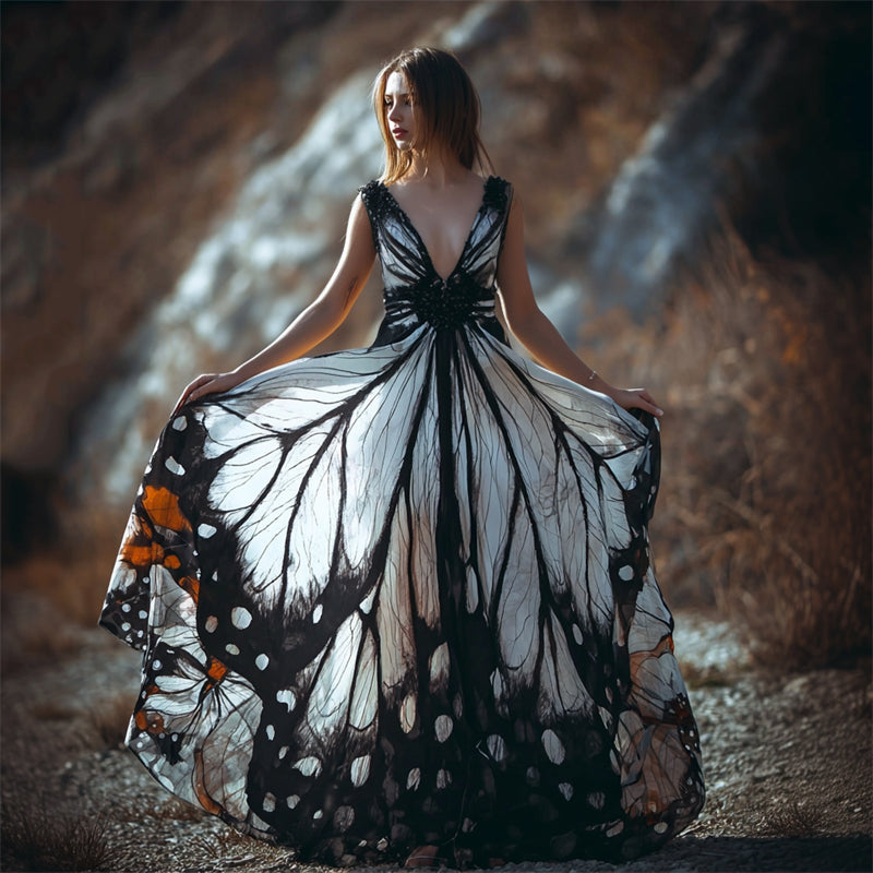 Comstylish Vintage Mystical Butterfly Wings Flowy Maxi Tank Dress