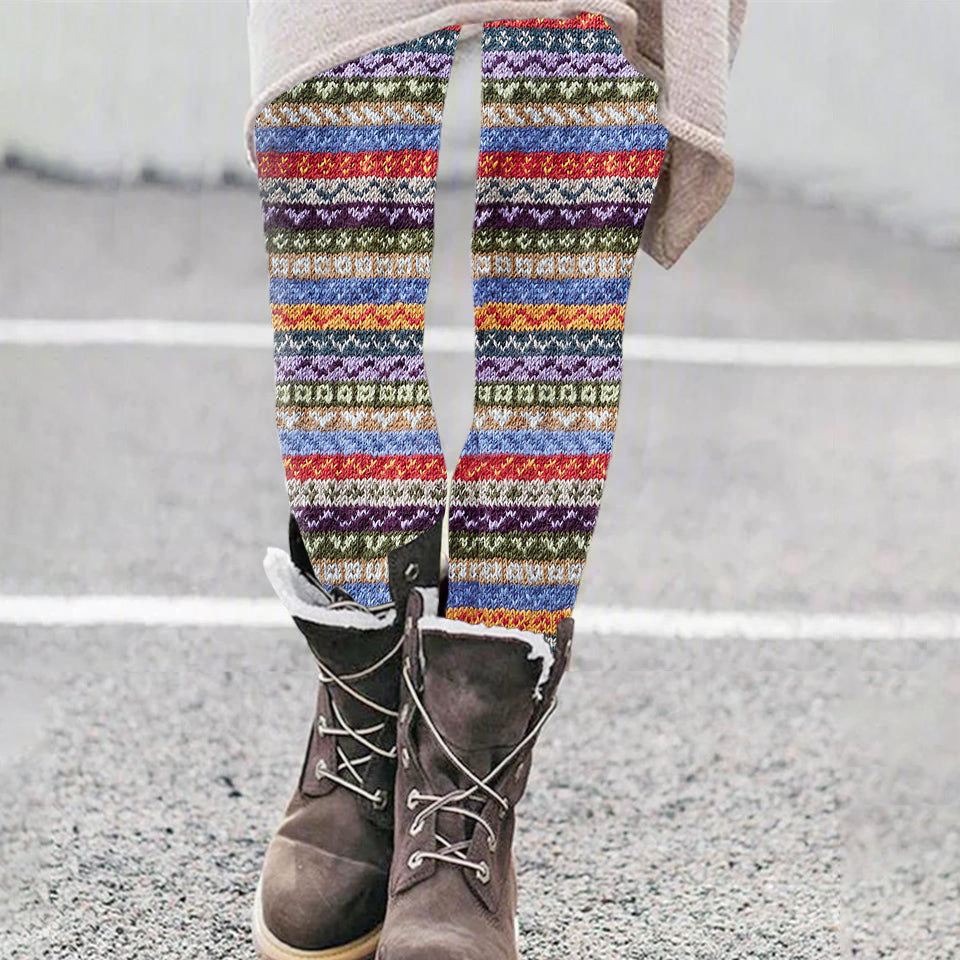 Vintage Fair Isle Knitted Art Comfy Leggings artswardrobe