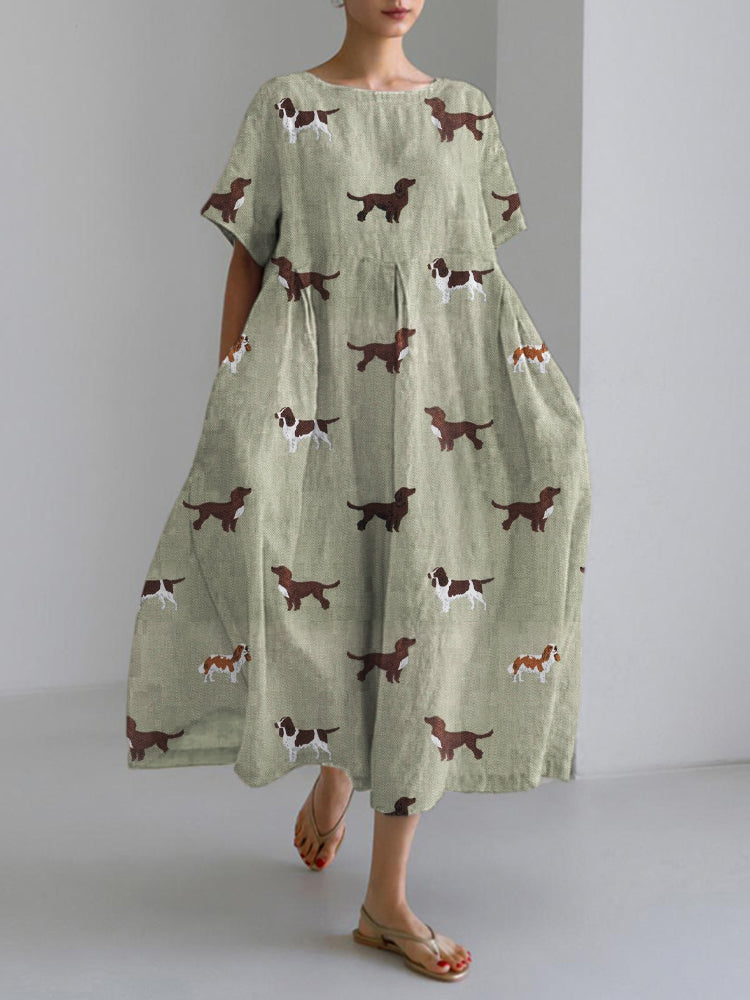 Comstylish Pet Dog Animal Art Women's Linen Maxi Dress