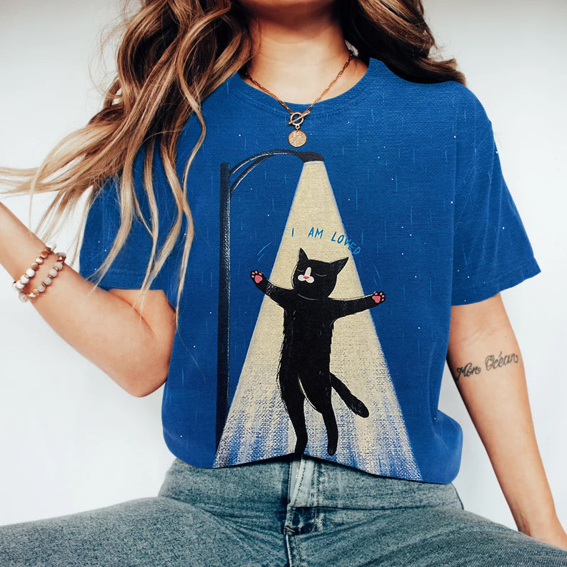I Am Loved Cat Print T-Shirt elevenforest