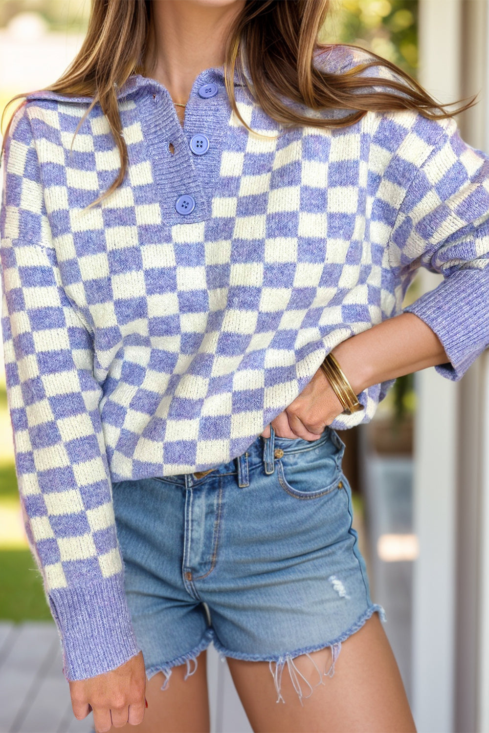 Johanna® | Oversized long sleeve sweater with check collar