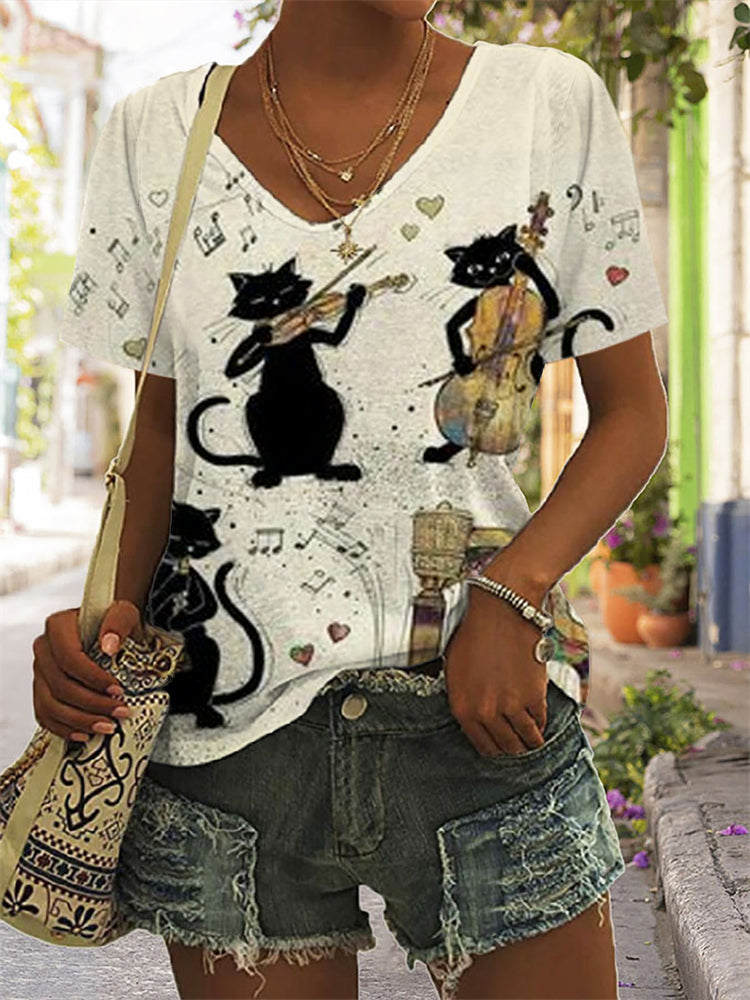 Music Violin Cat Retro T Shirt elevenforest