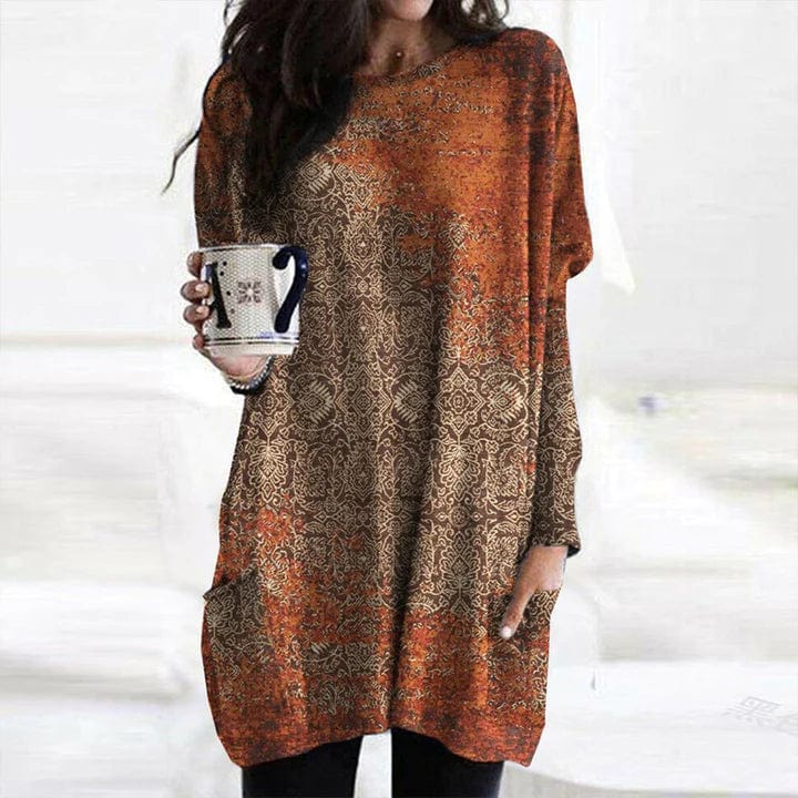 MW | Eleganter orangefarbener Pullover mit Mandala-Druck