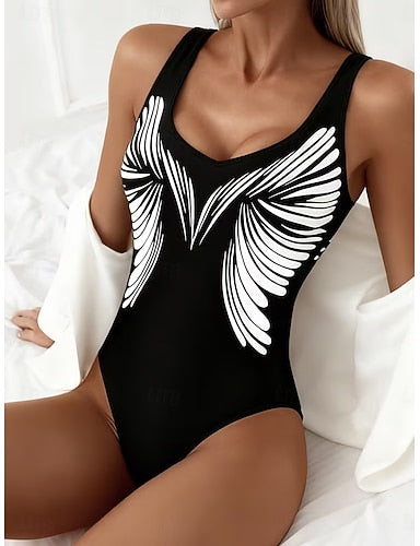 Swimwear One Piece Briefs Swimsuit Vacation Graphic Geometric Round Neck Sleeveless Bathing Suits