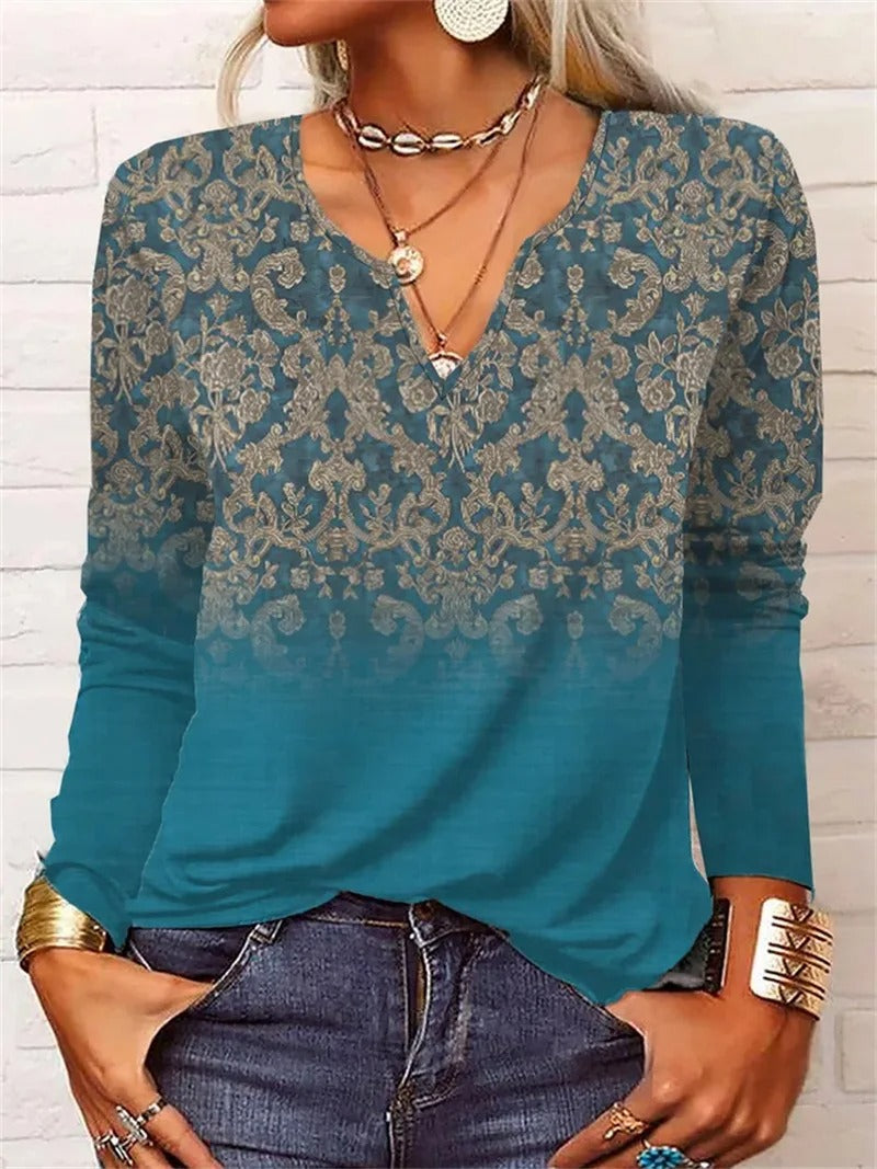 MW | langärmeliges Top mit Boho-Patchwork-Druck