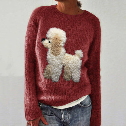 Comstylish Cute Dog Felt Art Knit Cozy Sweater
