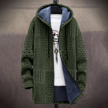Men's Vintage Crochet Knitted Graphic Comfort Plush Hooded Coat elevenforest