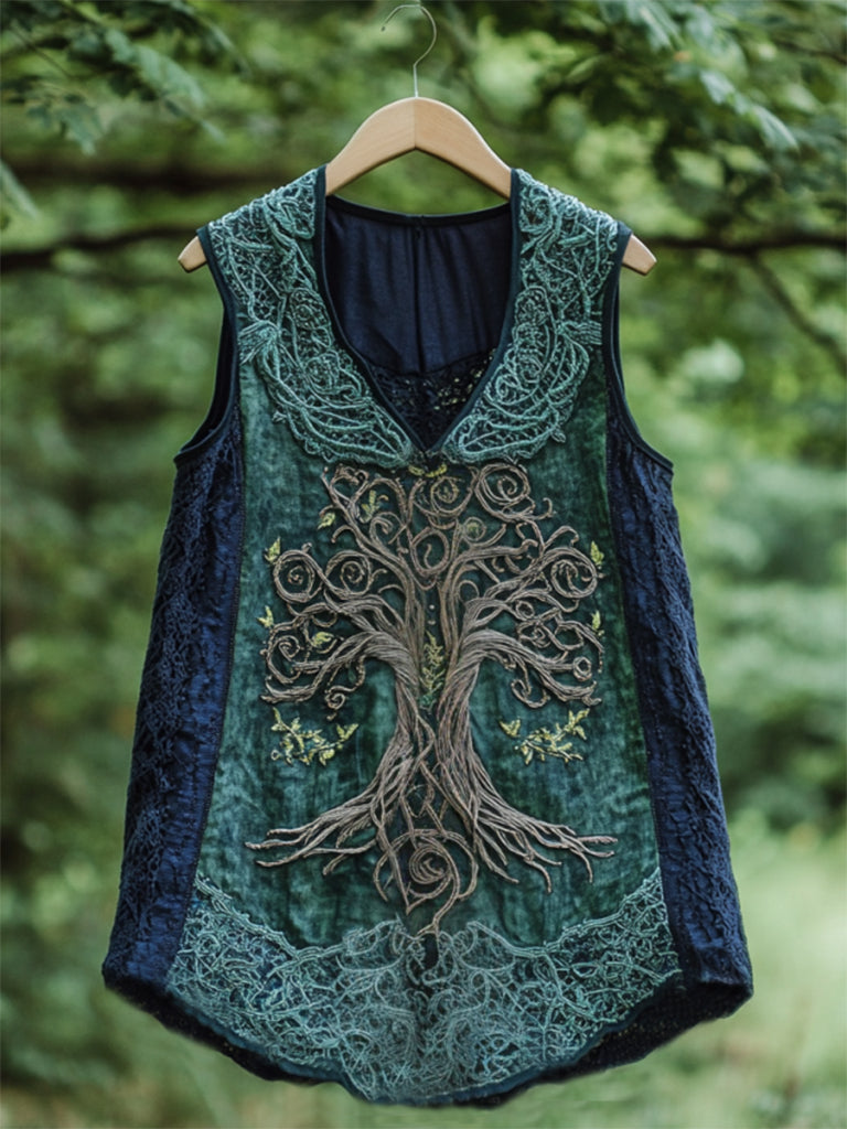 Boho Viking Tribal Celtic Knot Life Of Tree Patchwork Art Sleeveless Tank Top artswardrobe