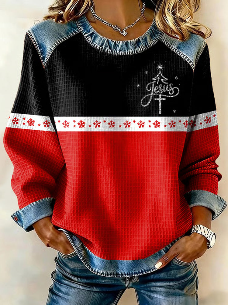 Comstylish Women's Faith Cross Christmas Print Casual Sweatshirt