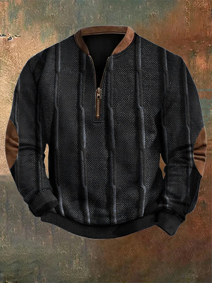 Men's Vintage Knit Print Zip-Up Sweatshirt elevenforest