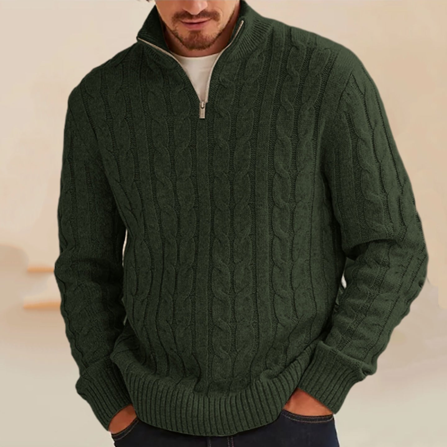 Vintage Knit Warm Jacquard Iceland Half Zip Neck Sweater artswardrobe