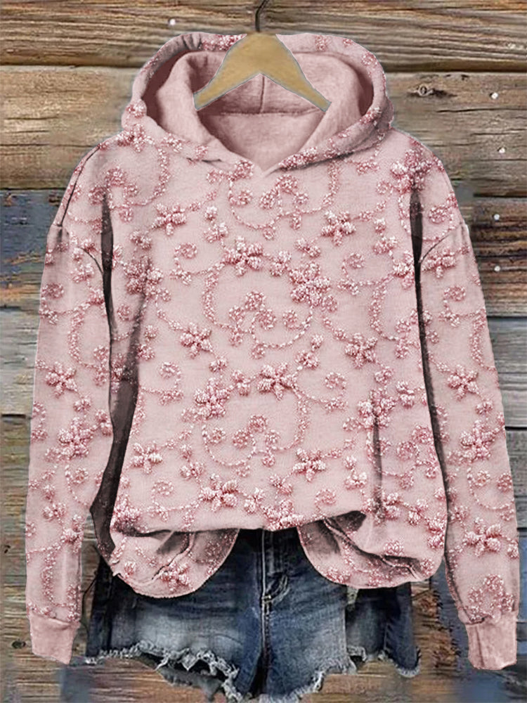 Comstylish Classy Glitter Floral Embroidered Lace Cozy Hoodie