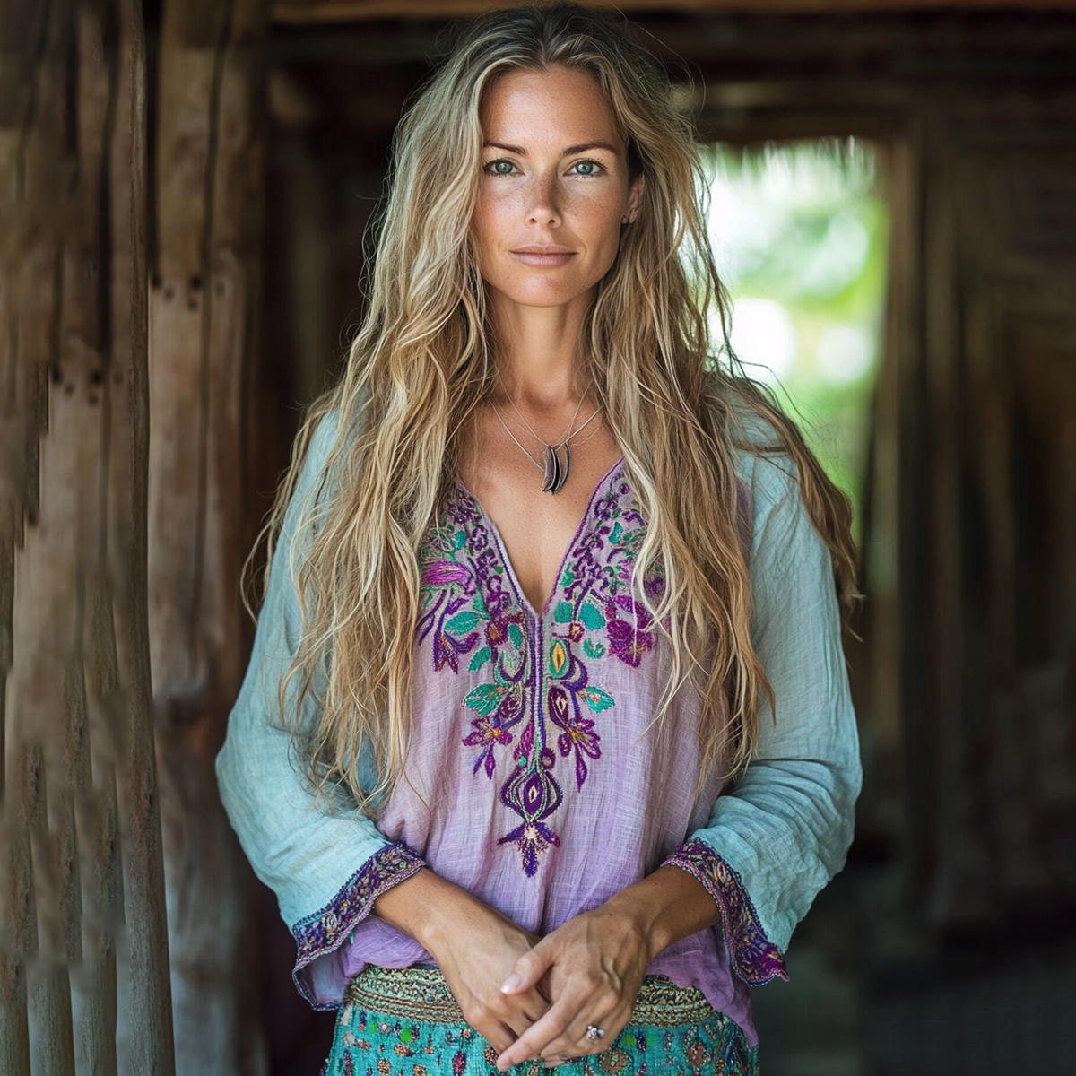 Boho Floral Tribal Embroidery Print Cotton And Linen Blend Loose Blouse artswardrobe