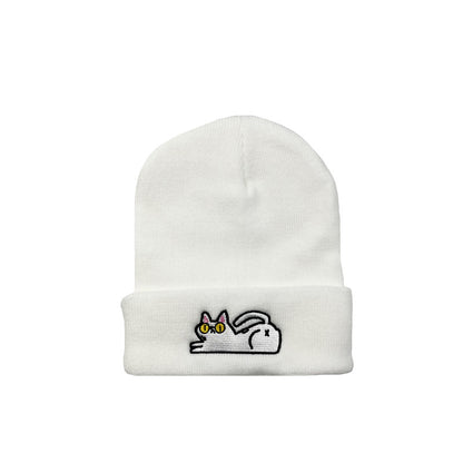 Cute Lazy Cat Embroidered Warm Knitted Hat elevenforest