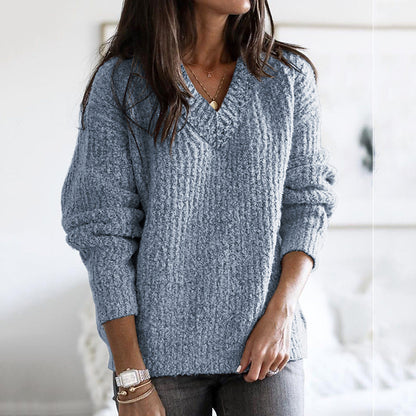 Vintage V Neck Solid Color Sweater elevenforest