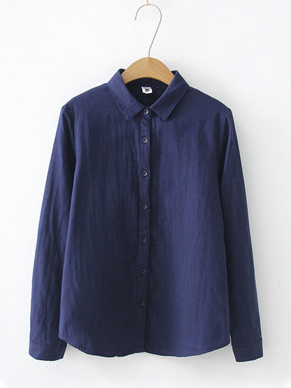 Comstylish Women's Simple Solid Color Linen Blend Classic Shirt