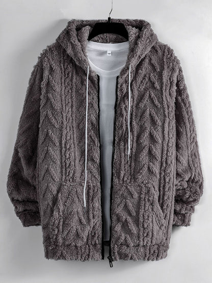 Men's Solid Color Warm Hooded Fleece Jacket elevenforest