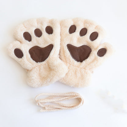 Cute Cat Paw Half-finger Plush Gloves elevenforest