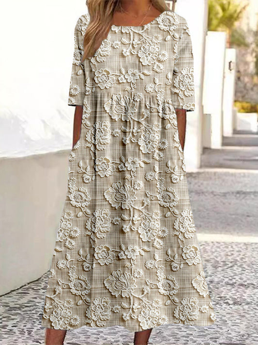 Elegant Floral Lace Embroidered Linen Blend Maxi Dress artswardrobe