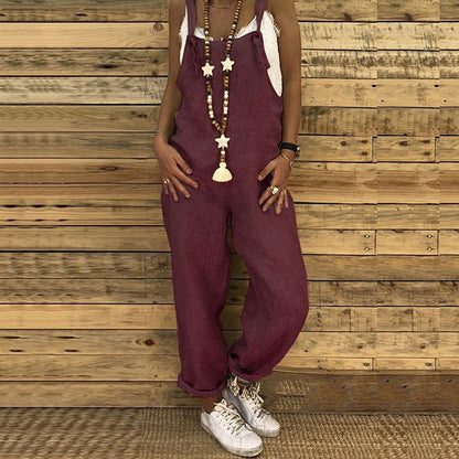 Comstylish Retro Casual Cotton And Linen Loose Jumpsuit