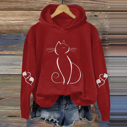 Women's Cute Cat Print Casual Hoodie elevenforest
