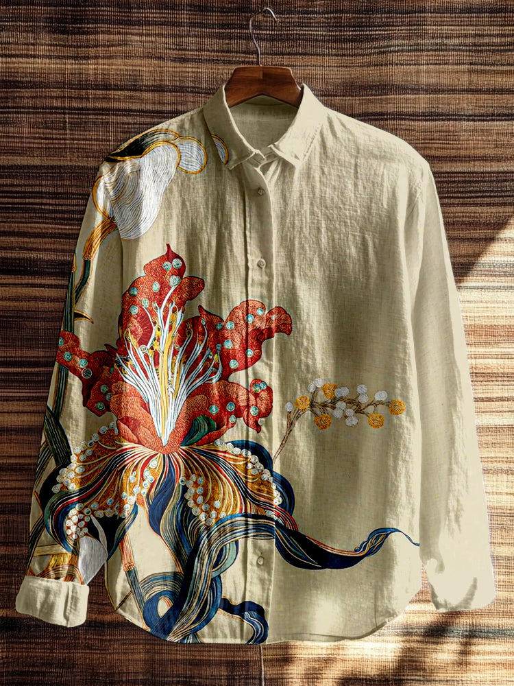 Comstylish Vintage Floral Embroidered Linen Blend Cozy Blouse