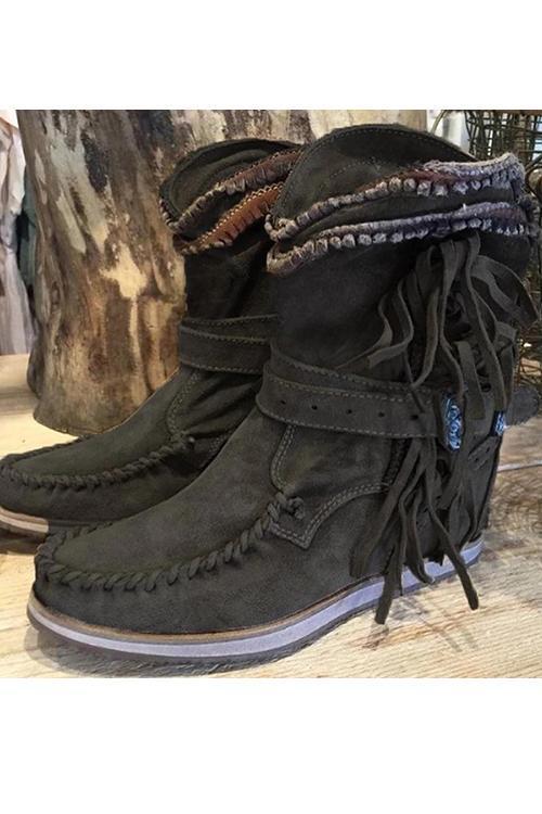 Wildleder-Mokassin-Stiefel mit Fransen
