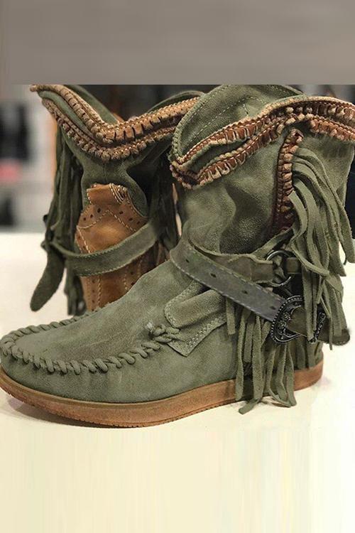 Wildleder-Mokassin-Stiefel mit Fransen