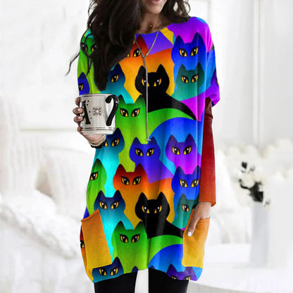 Rainbow Cats World Embroidered Comfy Tunic elevenforest