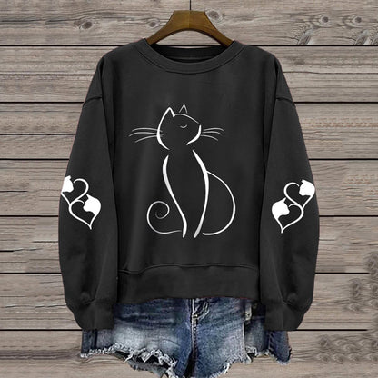 Comstylish Women's Cute Cat Print Casual Sweatshirt