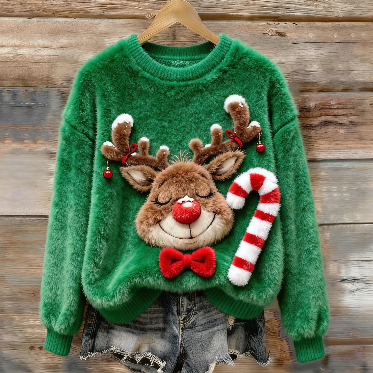 Comstylish Women's Christmas Reindeer Plush Sweater